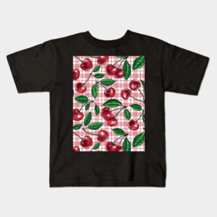 Red cherries on pink gingham Kids T-Shirt